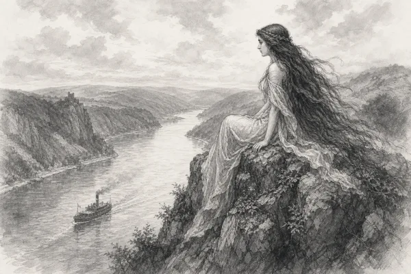 Schwarz-weiße Illustration: Loreley Nixe wieder aufgetaucht