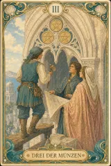Tarotkarte Drei der Münzen