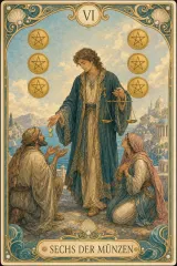 Tarotkarte Sechs der Münzen