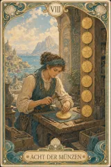 Tarotkarte Acht der Münzen
