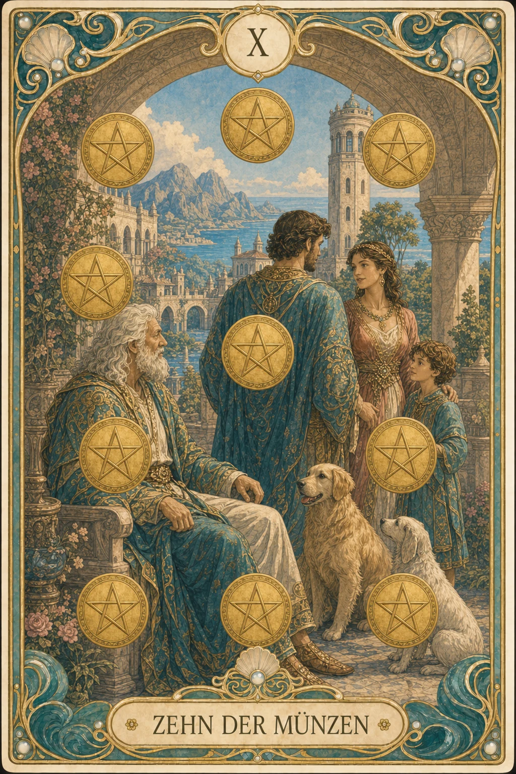 Astrolantis-Tarotkarte Zehn der Münzen