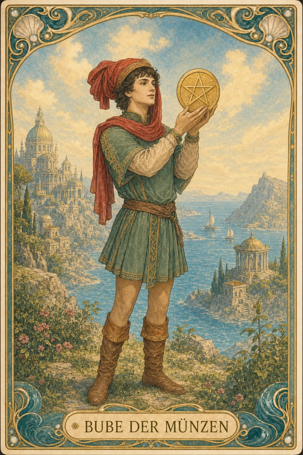Astrolantis-Tarotkarte Bube der Münzen