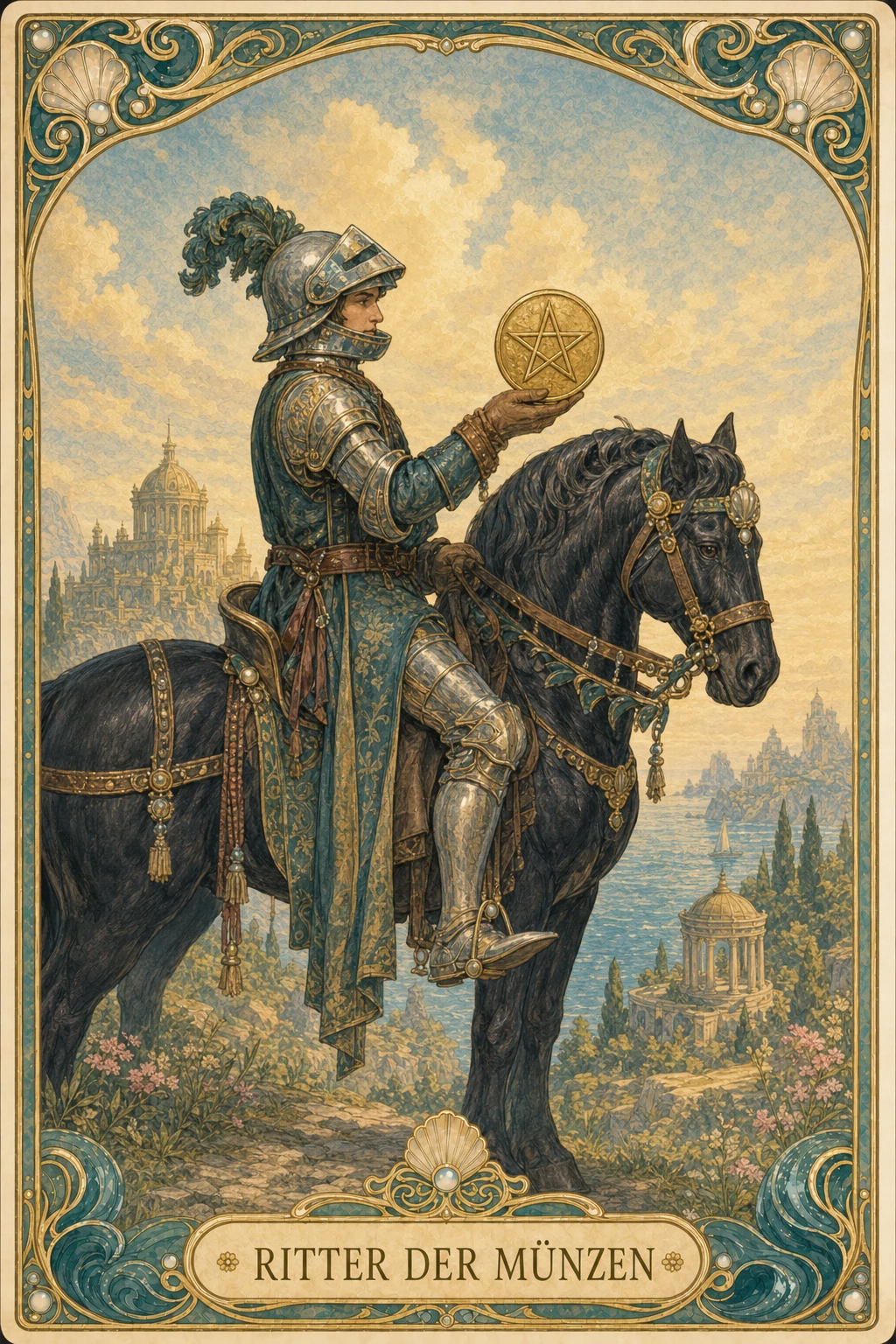 Astrolantis-Tarotkarte Ritter der Münzen