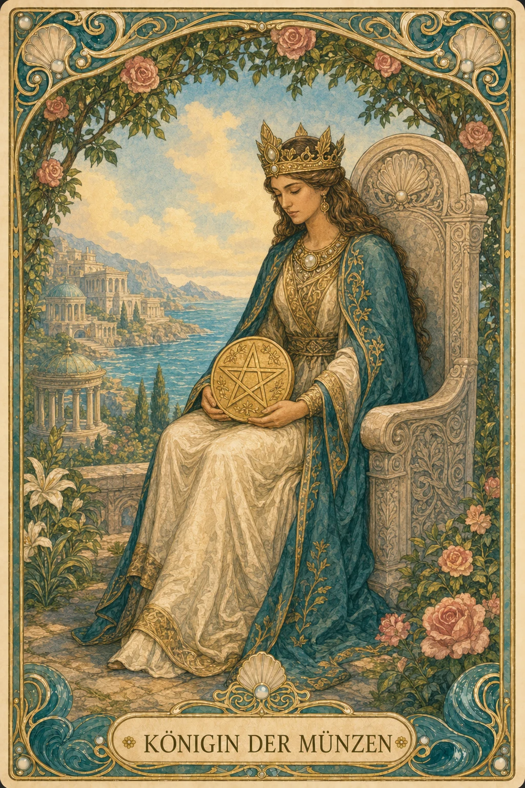 Astrolantis-Tarotkarte Königin der Münzen