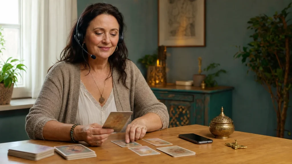 Spirituelle Beraterin beim Wahrsagen am Telefon