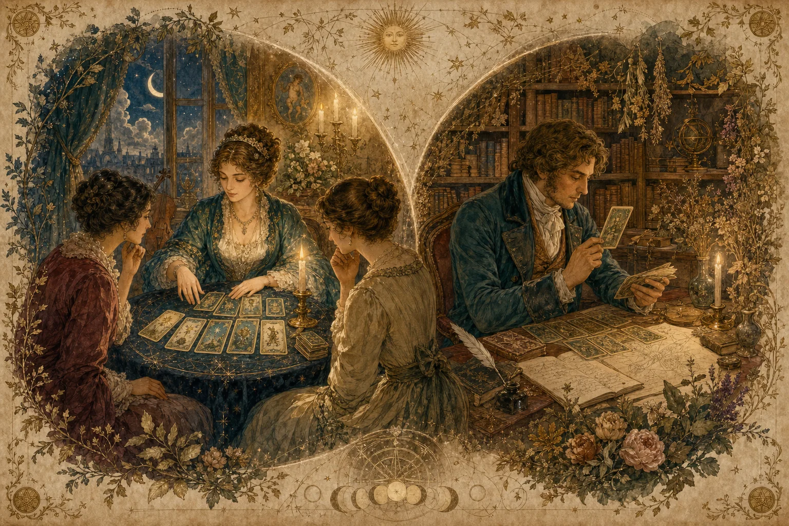 Mystischer Kartenlegesalon zur Zeit von Etteilla und Madame Lenormand