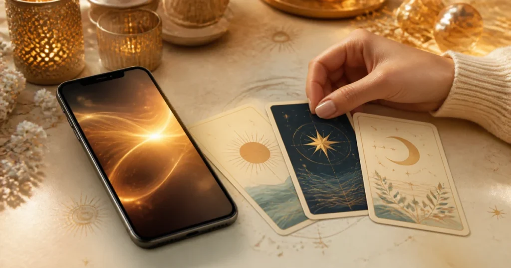 Smartphone mit Karten für günstiges Kartenlegen vom Handy
