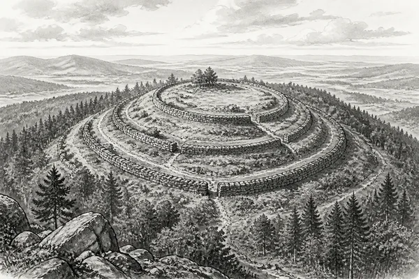 Schwarz-weiße Illustration: Ringwälle auf dem Altkönig
