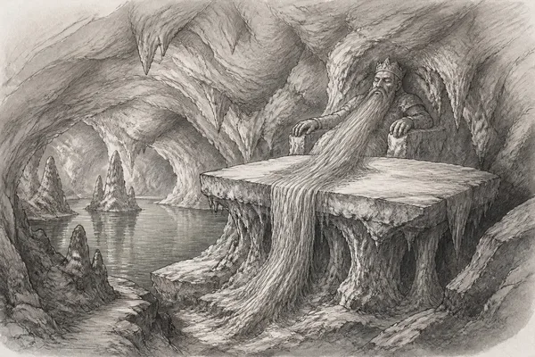 Schwarz-weiße Illustration: Die Barbarossahöhle