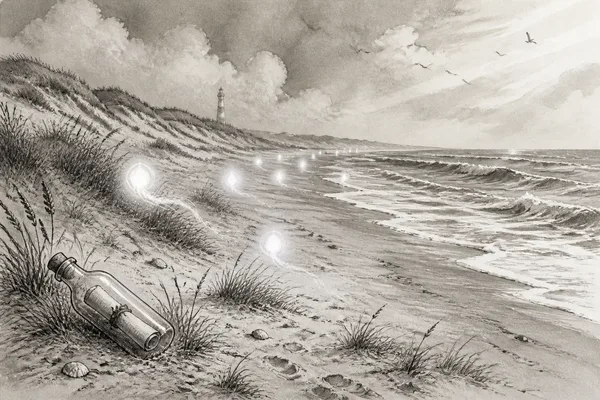 Schwarz-weiße Illustration: Die Dünenlichter vom Kniepsand