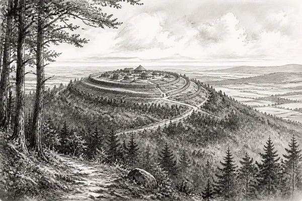 Schwarz-weiße Illustration: Dünsberg