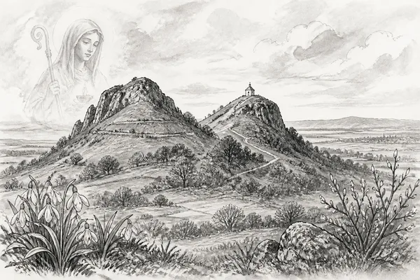 Schwarz-weiße Illustration: Ehrenbürg und Walberla
