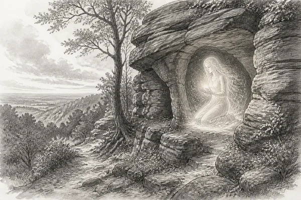 Schwarz-weiße Illustration: Das Felsenlicht der Dörenther Klippen