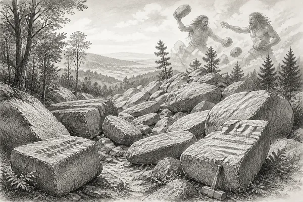 Schwarz-weiße Illustration: Felsenmeer im Odenwald