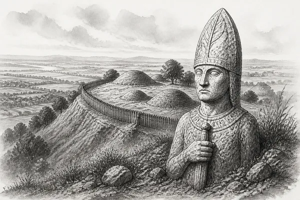 Schwarz-weiße Illustration: Glauberg und der Keltenfürst