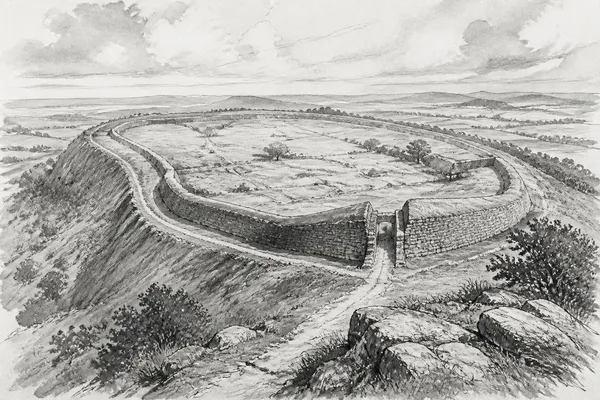 Schwarz-weiße Illustration: Keltischer Heidengraben