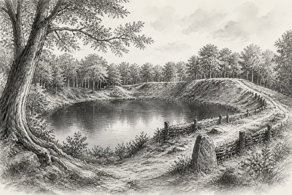 Schwarz-weiße Illustration: Herthasee auf Rügen