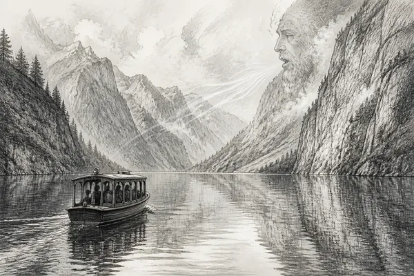 Schwarz-weiße Illustration: Königssee