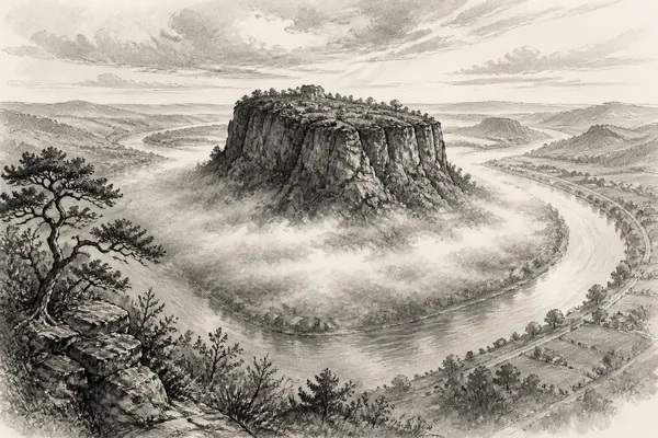 Schwarz-weiße Illustration: Lilienstein