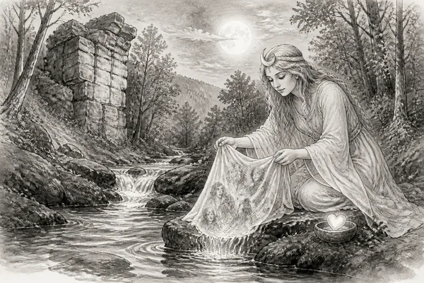 Schwarz-weiße Illustration: Die Mondschwester im Silberbachtal