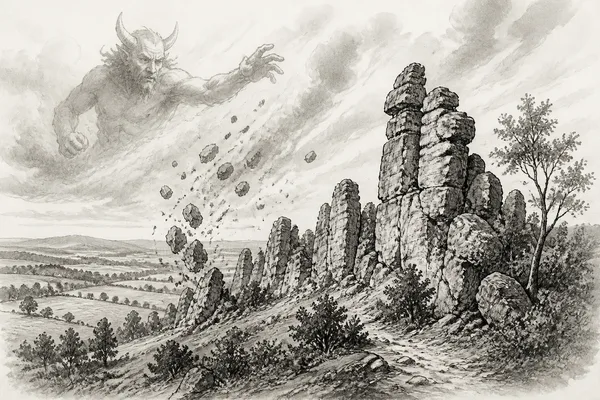 Schwarz-weiße Illustration: Die Teufelsmauer im Harz