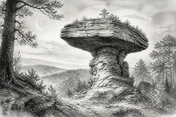 Schwarz-weiße Illustration: Teufelstisch von Hinterweidenthal