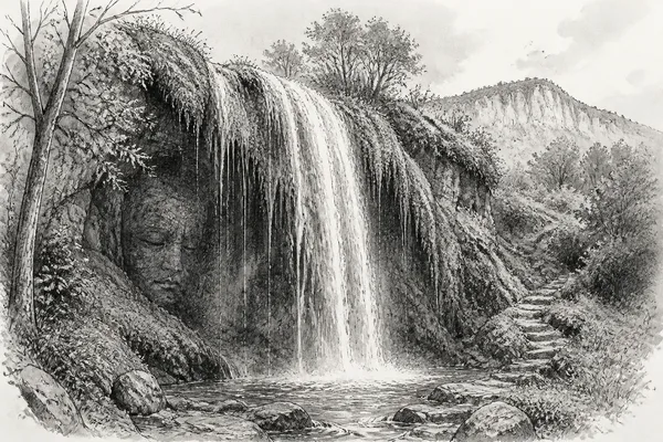 Schwarz-weiße Illustration: Uracher Wasserfall